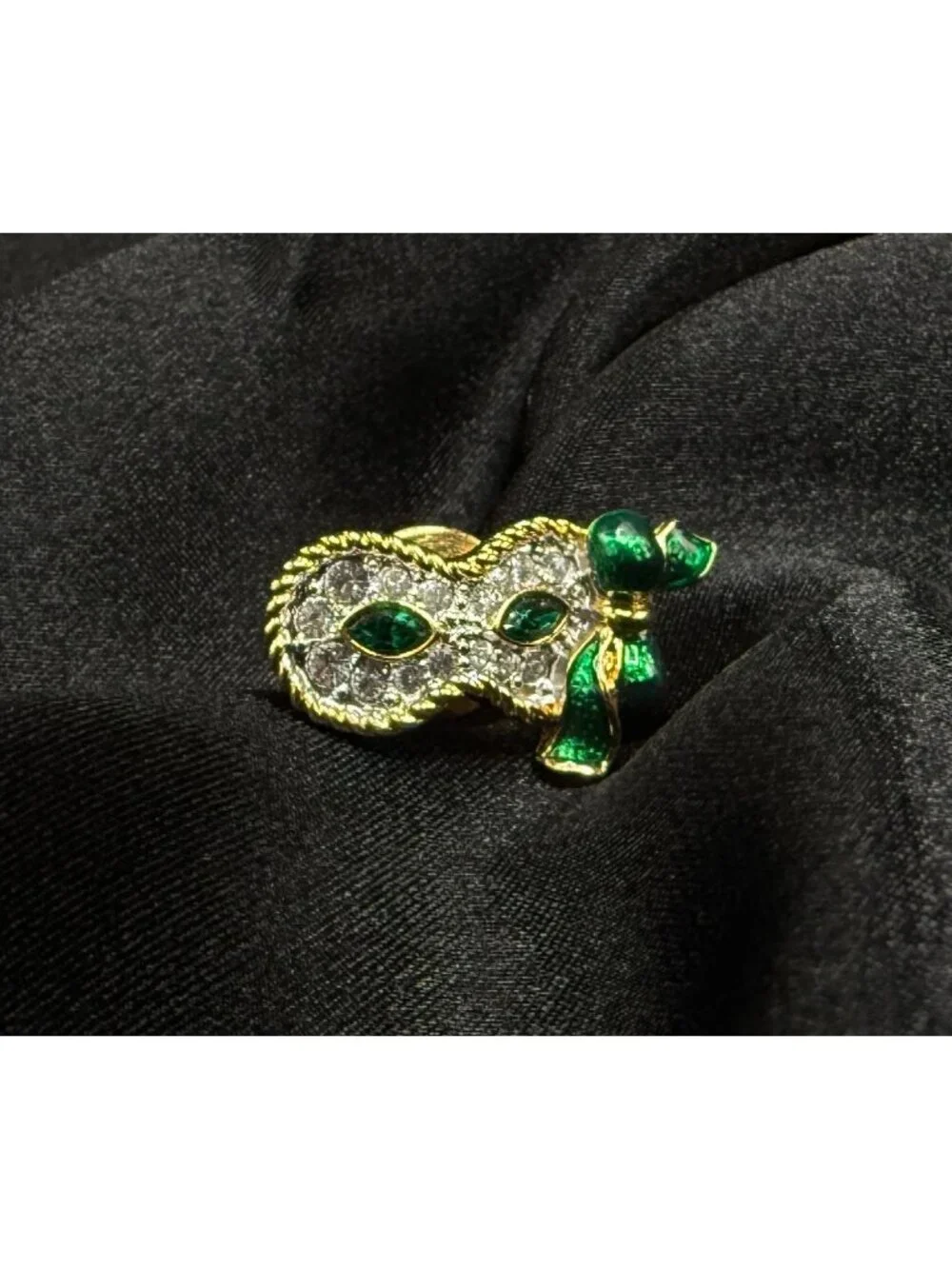 Vintage Swarovski Signed Masque Pin With Green & Clear Crystals